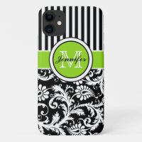 Limão Monograma preto Damasco branco com risca bra