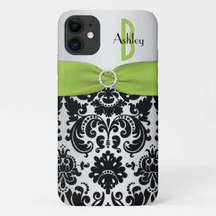 Capa Para iPhone 11 Limão Personalizado, Preto, Damasco Prateado