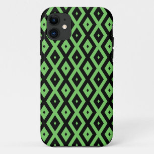 Capa Para iPhone 11 Lime green and black diamond pattern