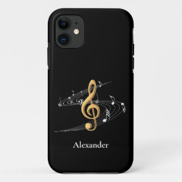 Capa Para iPhone 11 Limpeza de Música Preta na moda Dourada Personaliz