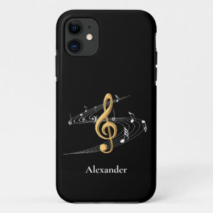 Capa Para iPhone 11 Limpeza de Música Preta na moda Dourada Personaliz