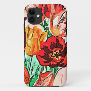 Capa Para iPhone 11 Linda Buquê Floral Tulipa Arte Preta
