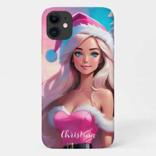 Capa Para iPhone 11 Linda garota de Natal rosa 01
