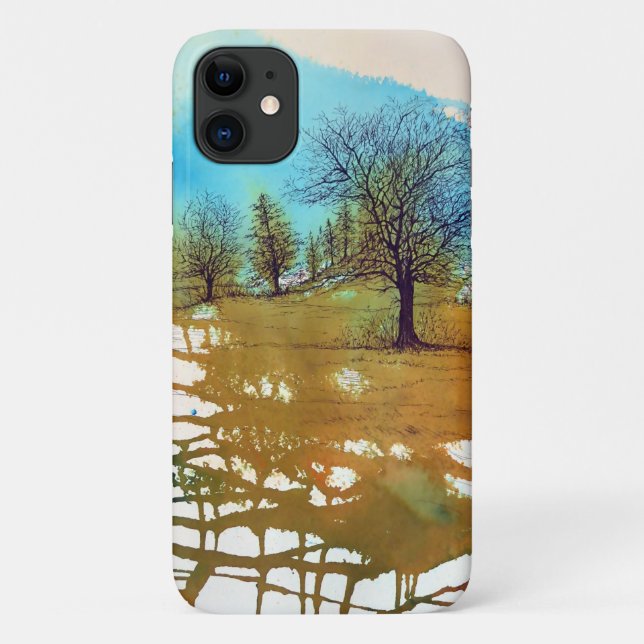 Capa Para iPhone 11 Lindas Árvores Aquarela (Verso)