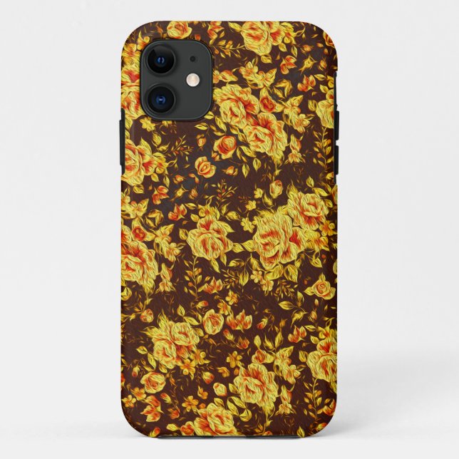 Capa Para iPhone 11 Lindas flores amarelas vintonizadas (Verso)