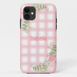 Capa Para iPhone 11 Lindo Xadrez Rosa Floral Nome 
