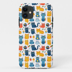 Capa Para iPhone 11 Lindos gatos kawaii brincando com brinquedos branc