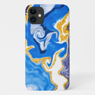 Capa Para iPhone 11 Lindos picos azuis, Dourados e brancos como água