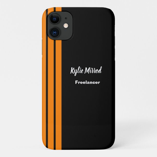 Capa Para iPhone 11 Linhas de faixa laranja preto (Verso)
