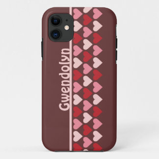 Capa Para iPhone 11 Linhas de padrão de corações nome personalizado ro