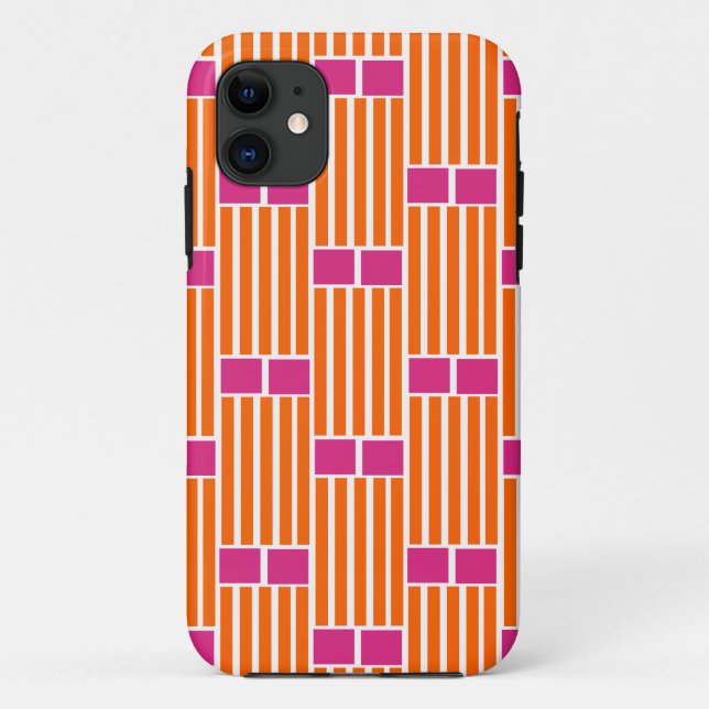 Capa Para iPhone 11 Linhas Laranja e Caixas Rosa (Verso)