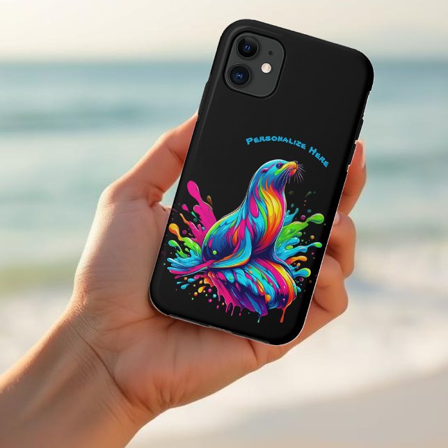 Capa Para iPhone 11 Lion do Mar Colorido (Colorful Sea Lion Splash-Fisherman Core-Dopamine Dressing-Summer Phone Case-Beach Phone Case-Black)