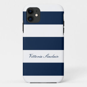 Capa Para iPhone 11 listra de luxo azul marinho minimalista personaliz