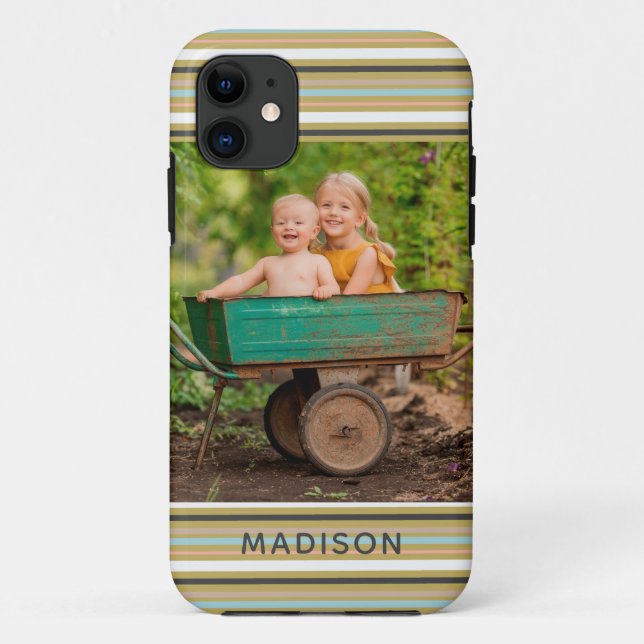 Capa Para iPhone 11 Listra Moderna Nome Personalizado Adicione Sua Pró (Verso)