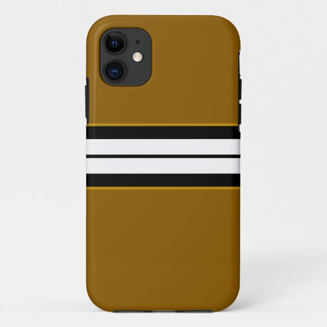 Capa Para iPhone 11 Listras Atléticas Pretas Brancas Douradas Marrons  (Verso)
