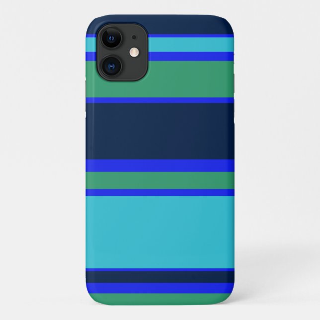 Capa Para iPhone 11 Listras azuis e verdes (Verso)