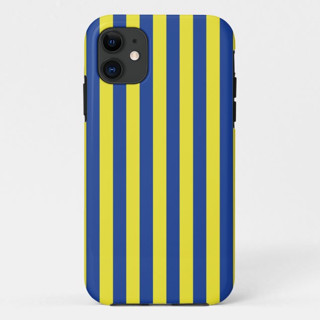 Capa Para iPhone 11 Listras Azuis Escuras e Amarelas (Verso)