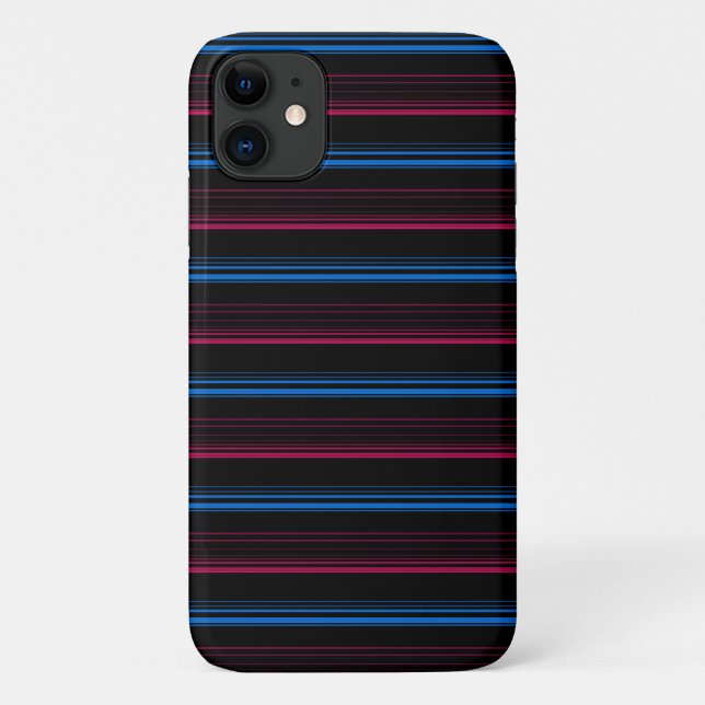 Capa Para iPhone 11 Listras azuis rosa fofas  (Verso)