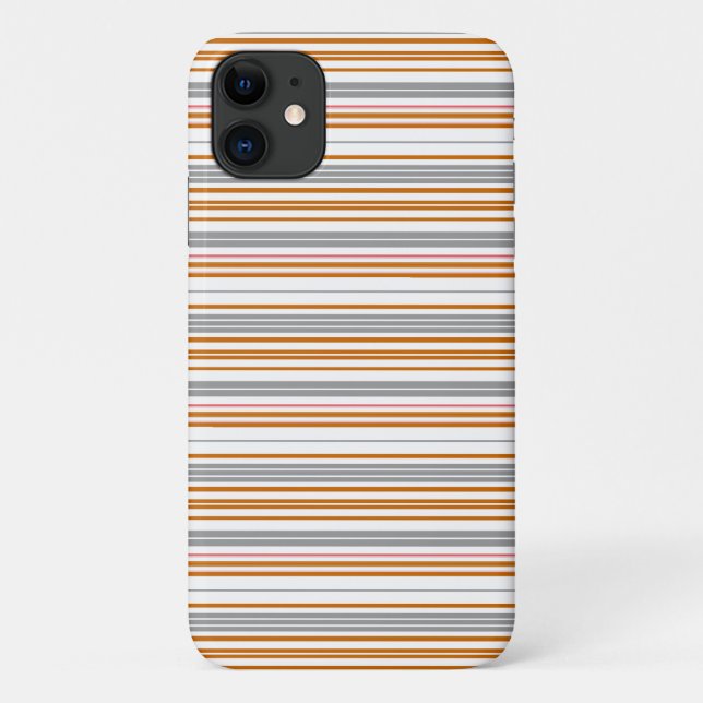 Capa Para iPhone 11 Listras cinzas marrons fofas (Verso)