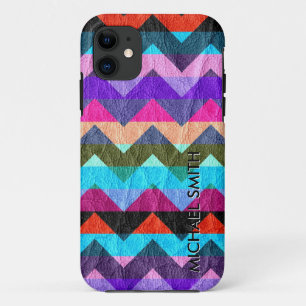 Capa Para iPhone 11 Listras coloridas de couro de Chevron