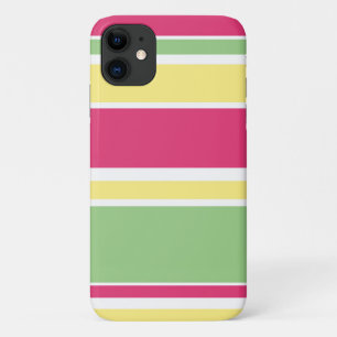Capa Para iPhone 11 Listras cor-de-rosa, verdes e amarelas