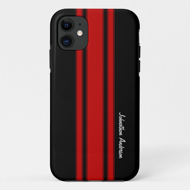 Capa Para iPhone 11 Listras de competência vermelhas e pretas modernas (Verso)