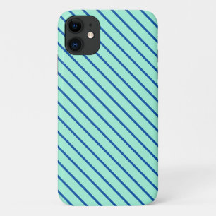 Capa Para iPhone 11 Listras diagonais - aqua e azul marinho