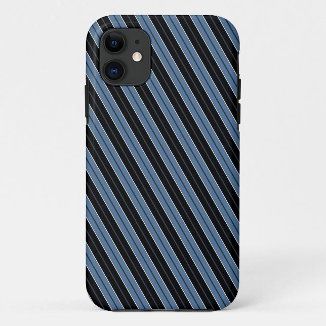 Capa Para iPhone 11 Listras diagonais azuis pretas e brancas (Verso)