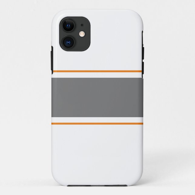 Capa Para iPhone 11 Listras Laranja Esportivas Largas Cinza em Branco (Verso)