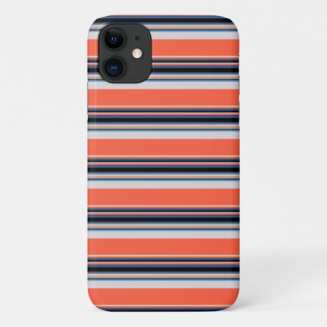 Capa Para iPhone 11 Listras laranjas azuis fofas (Verso)