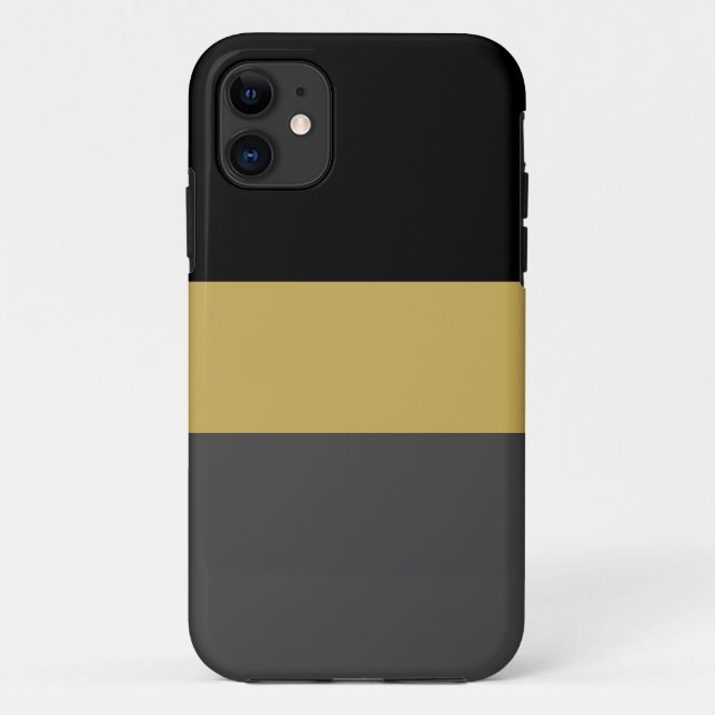 Capa Para iPhone 11 Listras Largas Cinza Escuro e Marrom Dourado Preto (Verso)