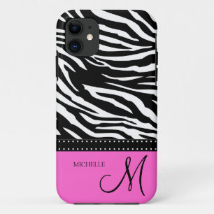 Capa Para iPhone 11 Listras pretas & brancas da zebra com rosa quente