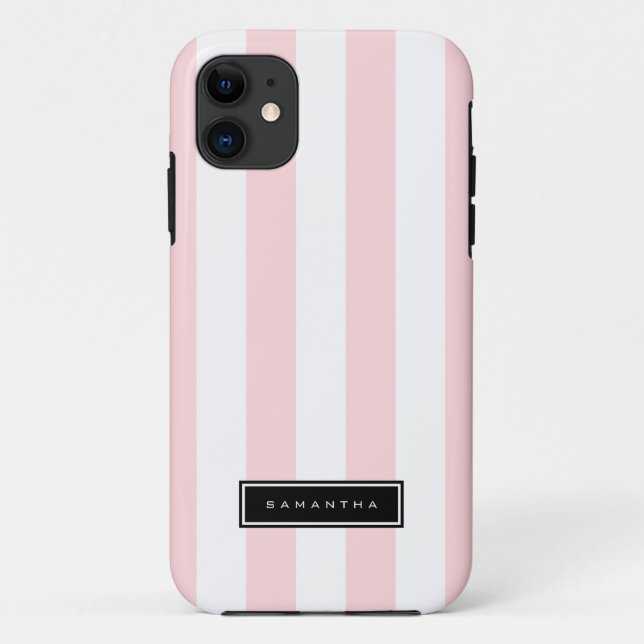Capa Para iPhone 11 Listras Rosa e Brancas (Verso)