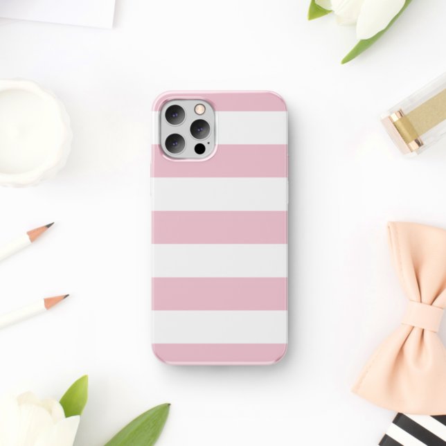 Capa Para iPhone 11 Listras Rosa, Listras Brancas, Padrões Laminados (Criador carregado)