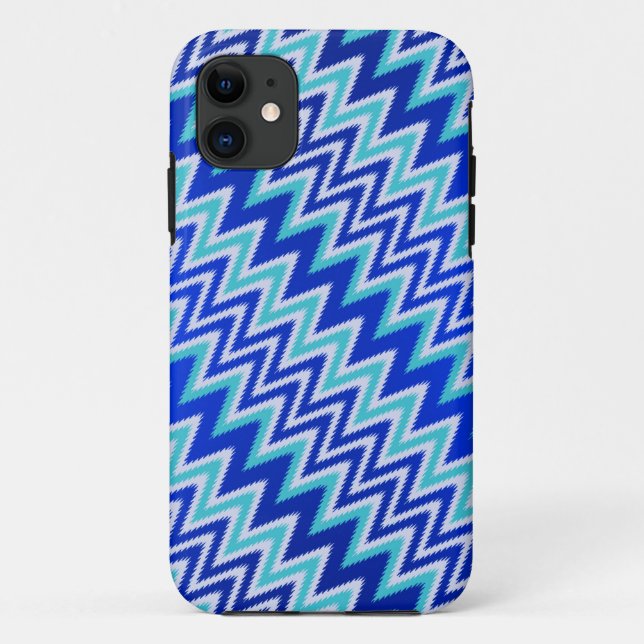 Capa Para iPhone 11 Listras zig-zag azuis aqua fofas (Verso)