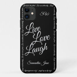 Capa Para iPhone 11 Live Love Laugh Elegante Black White Script