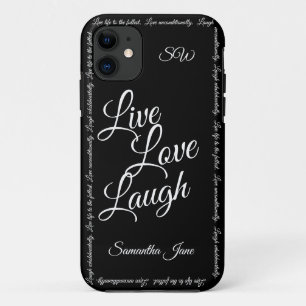 Capa Para iPhone 11 Live Love Laugh Elegante Black White Script