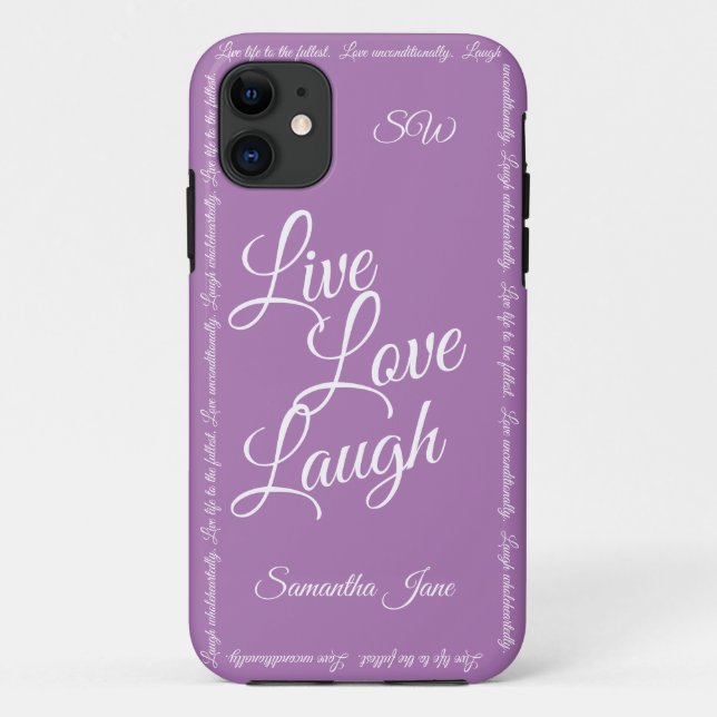 Capa Para iPhone 11 Live Love Laugh Elegante White Script Soft Purple (Verso)