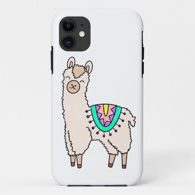 Capa Para iPhone 11 llama alpaca de desenho animado sorridente e feliz (Verso)