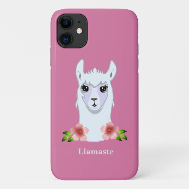 Capa Para iPhone 11 Llama e flores em rosa ouro (Verso)