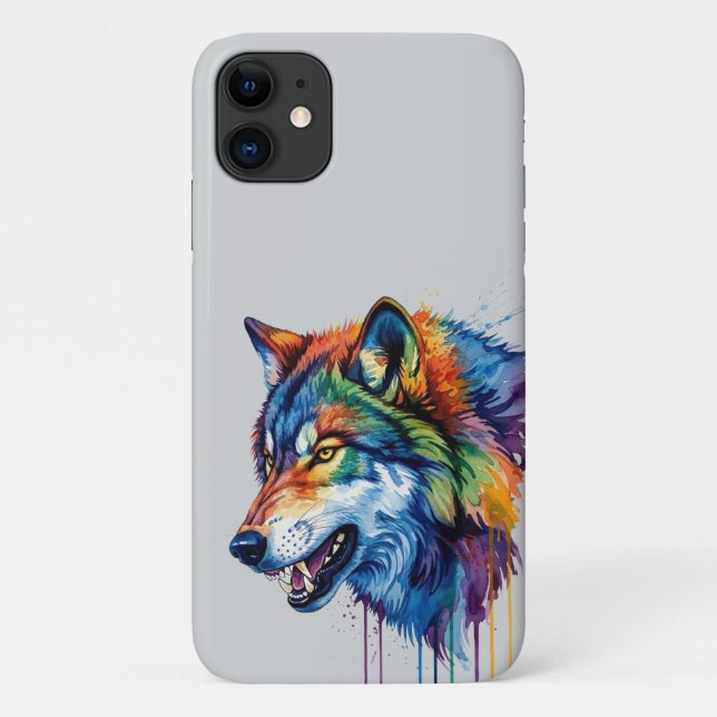 Capa Para iPhone 11 Lobo colorido  (Verso)