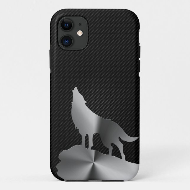 Capa Para iPhone 11 Lobo metálico do urro com fibra do carbono (Verso)