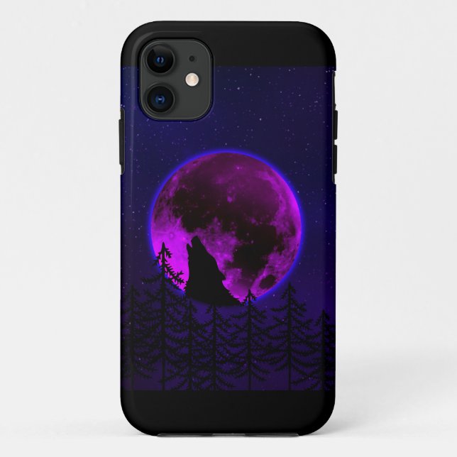 CAPA PARA iPhone 11 LOBO UIVANDO LUA MAGENTA (Verso)