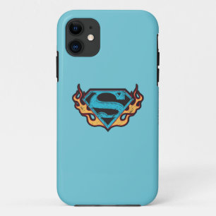 Capa Para iPhone 11 Logotipo azul de Supergirl com chamas