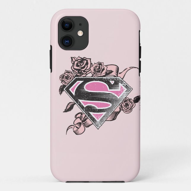 Capa Para iPhone 11 Logotipo da Supergirl com Rosas (Verso)
