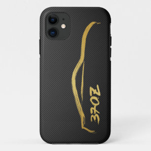 Capa Para iPhone 11 logotipo Dourado da silhueta 370z com fibra do