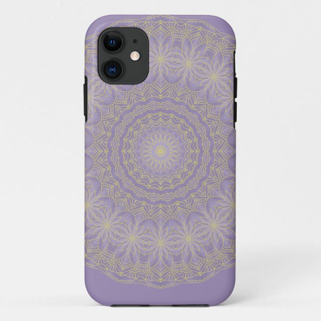 Capa Para iPhone 11 Lotus Mandala em Lilac e Dourado (Verso)