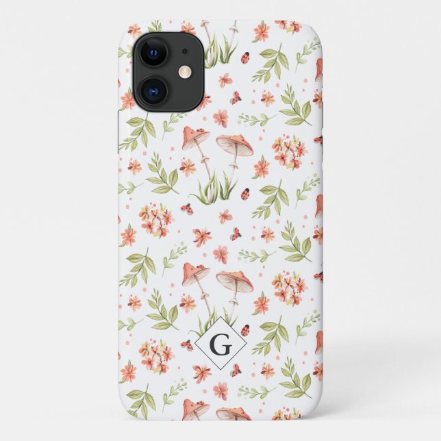 Capa Para iPhone 11 Lovely Little Ladybugs Floral | Monograma (Verso)