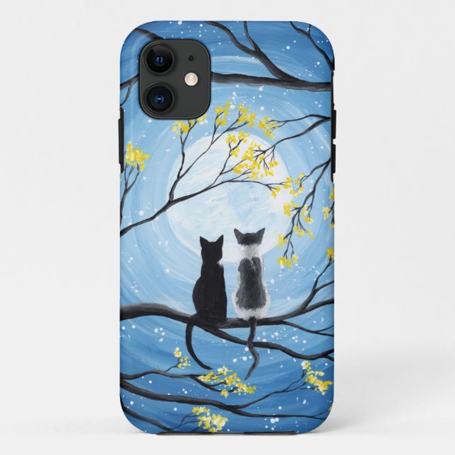 Capa Para iPhone 11 Lua branca com gatos (Verso)