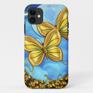 Capa Para iPhone 11 Lua e borboletas Douradas